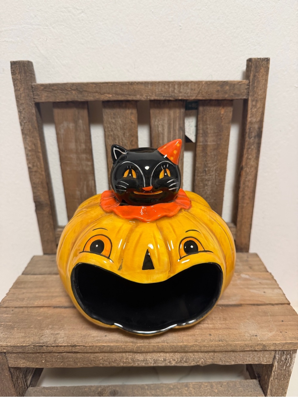 Johanna Parker Halloween Black Cat Pumpkin big mouth bowl